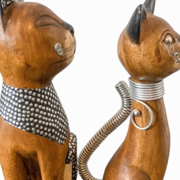 Wood Carved Cats with Metal Accents - Picture 4 of 9